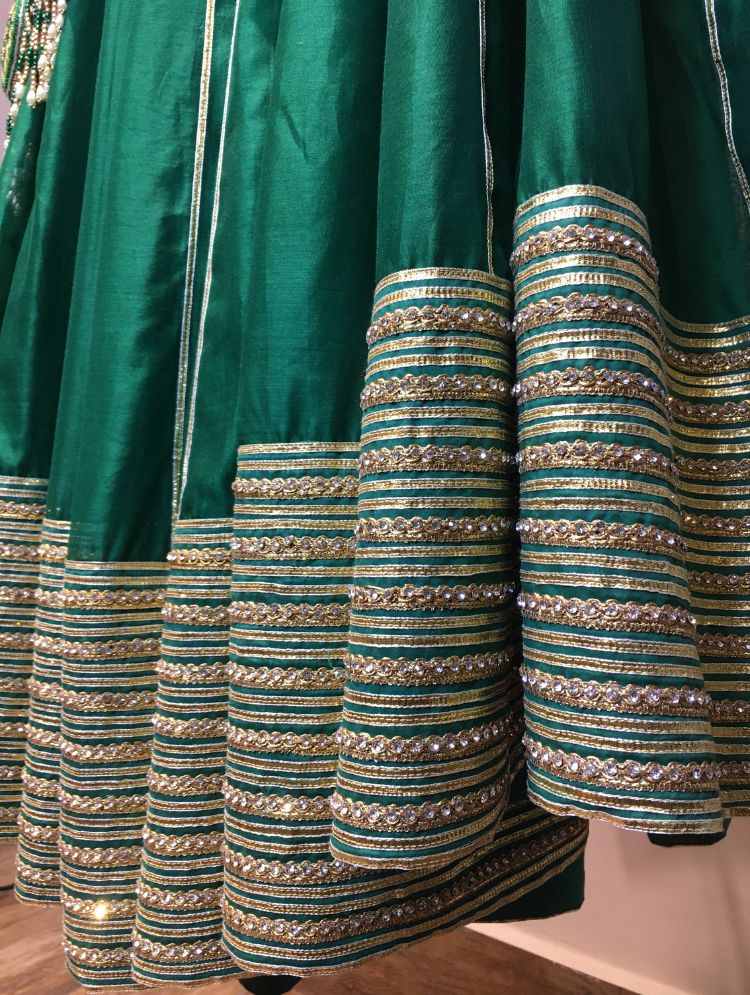 'MRIGNAYANI' Green Handloom Chanderi Silk Kalidar Ghaghra