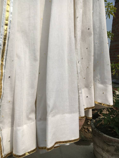 'BUSHRA' White Mulmul Cotton  Kalidar Ghaghra