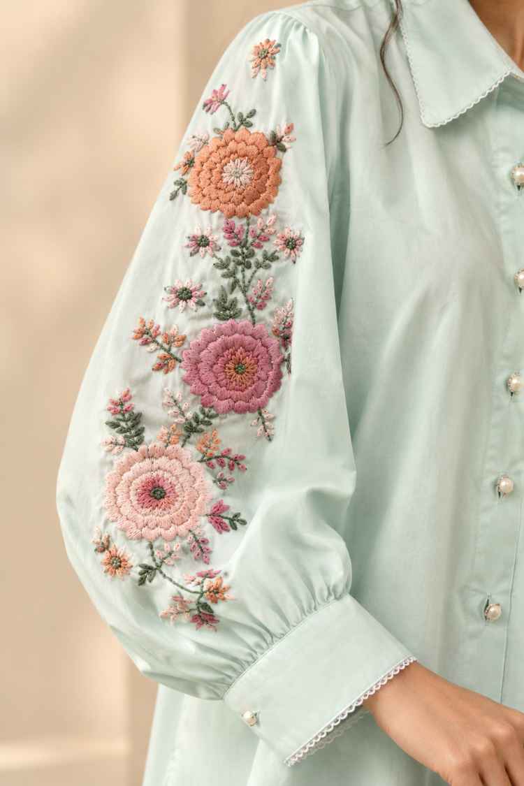 'BAHAAR' Mint Green Cotton Shirt Dress