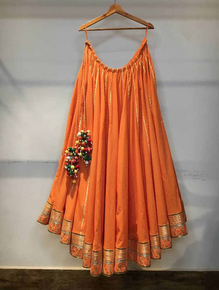'SANTRA BARFI' Orange Mulmul Cotton Kalidar Ghaghra