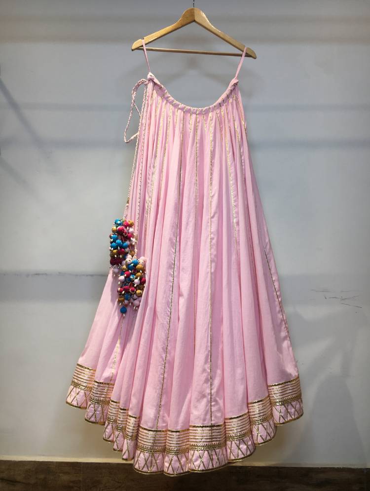 'GULABI CHUMCHUM' Baby Pink Mulmul Cotton Kalidar Ghaghra
