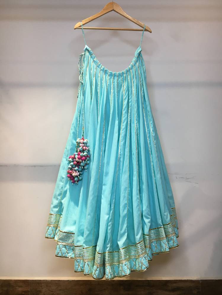 'PISTA BARFI' Mint Green Mulmul Cotton Kalidar Ghaghra