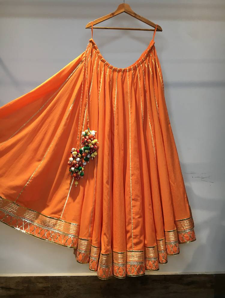 'SANTRA BARFI' Orange Mulmul Cotton Kalidar Ghaghra