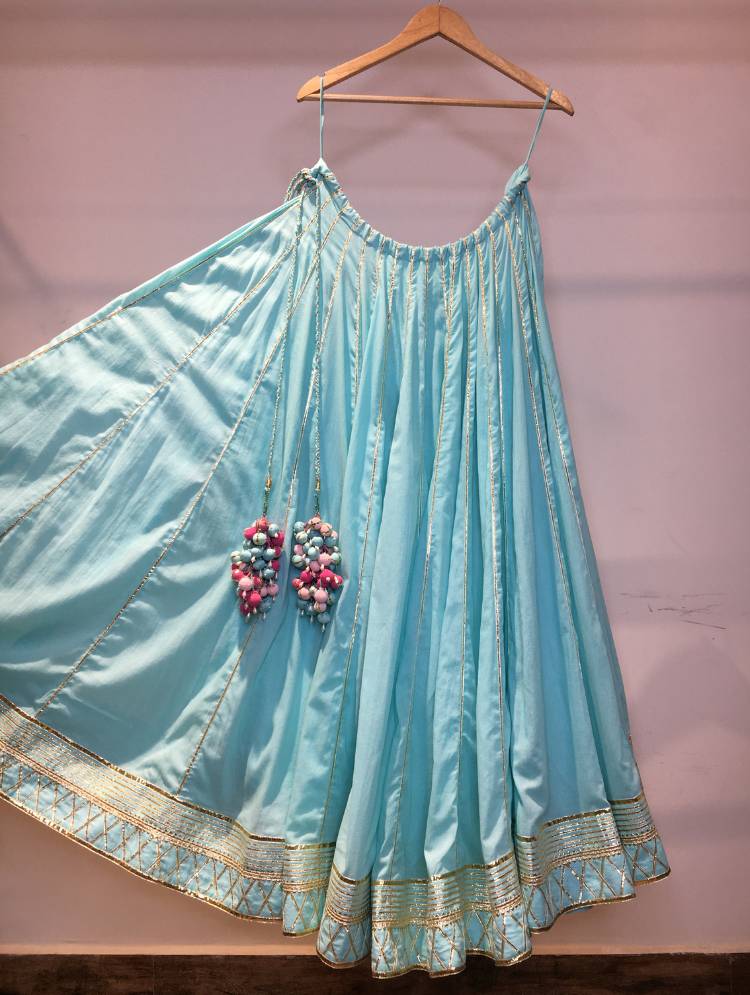 'PISTA BARFI' Mint Green Mulmul Cotton Kalidar Ghaghra