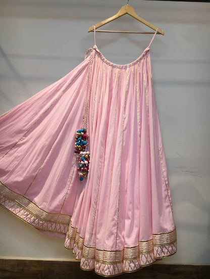 'GULABI CHUMCHUM' Baby Pink Mulmul Cotton Kalidar Ghaghra