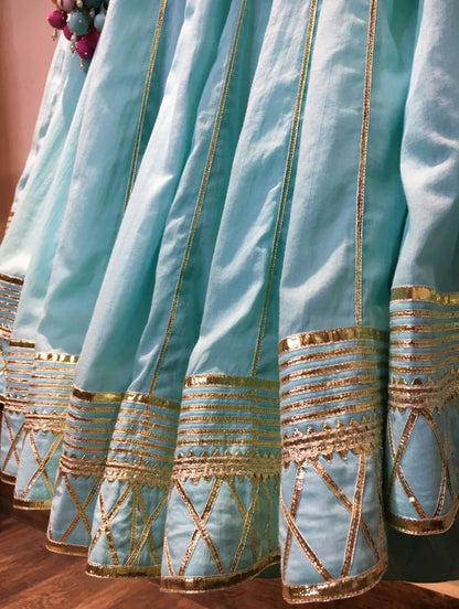 'PISTA BARFI' Mint Green Mulmul Cotton Kalidar Ghaghra