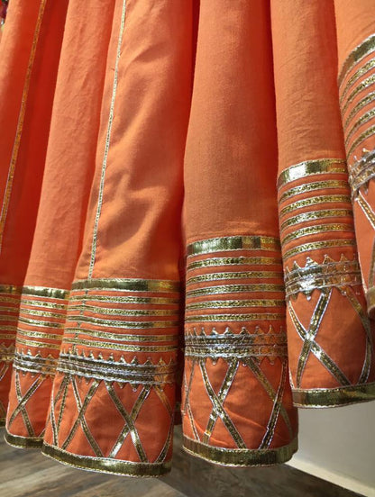 'SANTRA BARFI' Orange Mulmul Cotton Kalidar Ghaghra