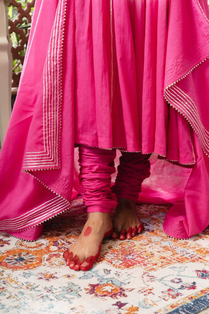 'ROOH-AFZA' Pink & Ombré Mulmul Cotton  Anarkali (Set Of 3)