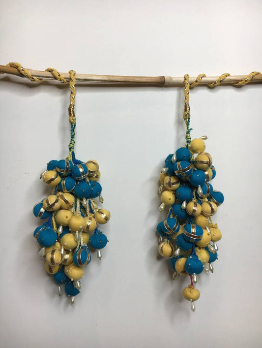 'ANGOORI' Yellow & Blue Hand Crafted Tassels