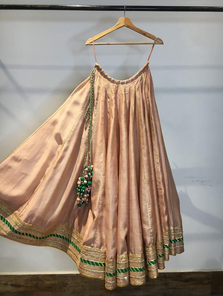 'MISHTHI' Peach Handloom Chanderi Silk Kalidar Ghaghra