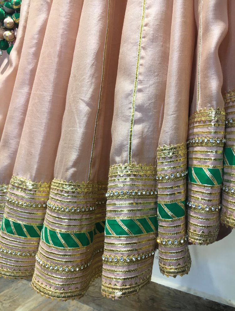 'MISHTHI' Peach Handloom Chanderi Silk Kalidar Ghaghra