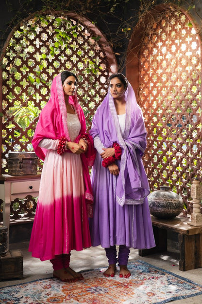 'ISHQIYA' Lavender Mulmul Cotton Anarkali (Set Of 3)