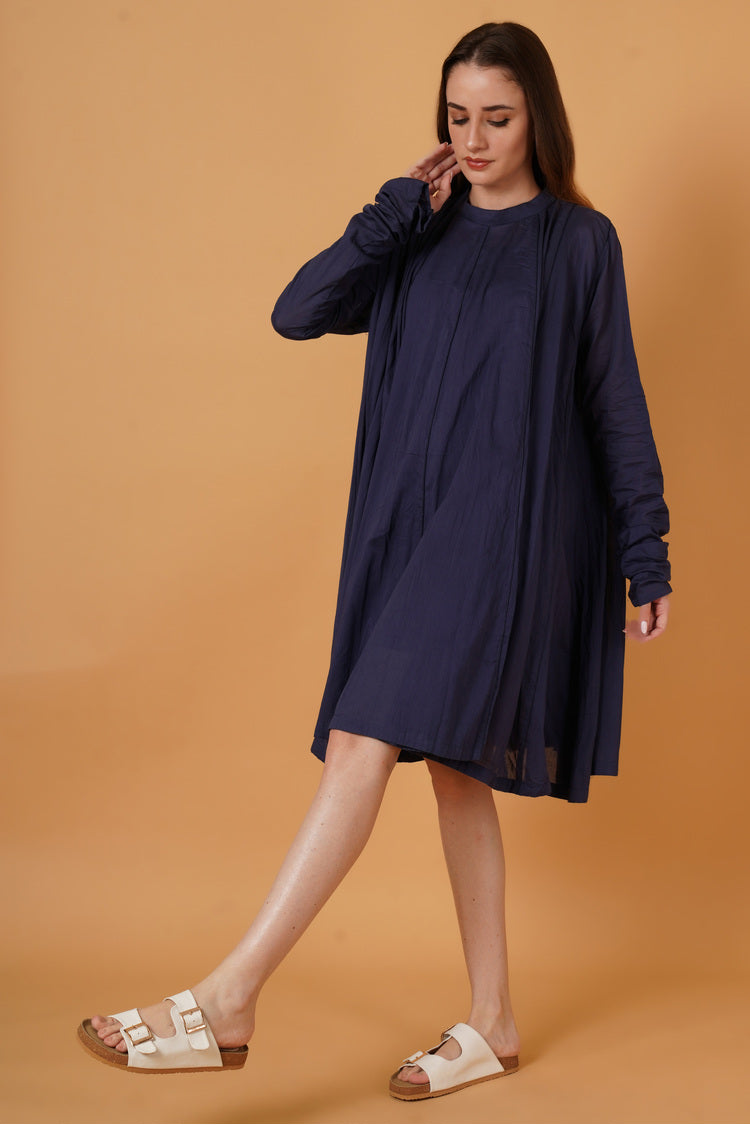 'PARINDA' Navy Blue Cotton Mulmul Dress