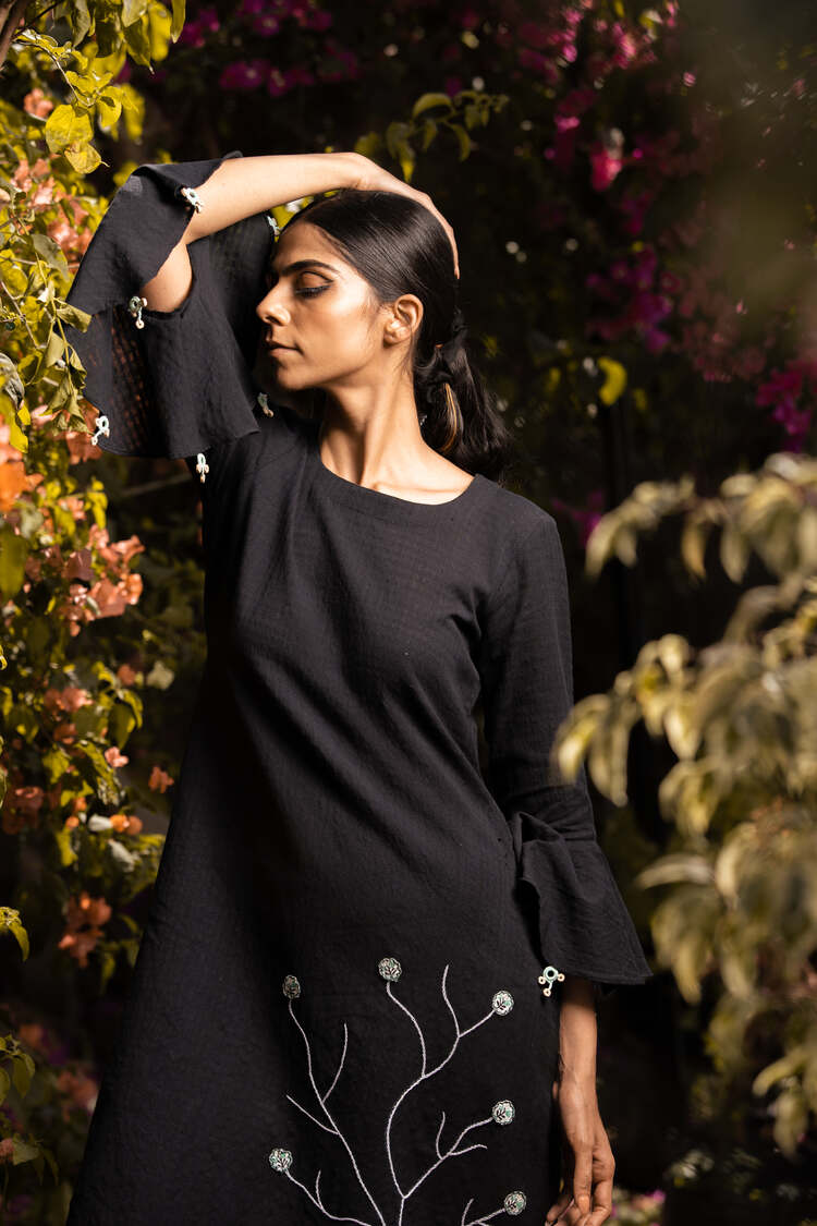 'TREE OF LIFE' Black Handwoven Cotton Dress