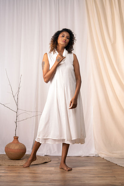 'SERENDIPITY' Off White Mulmul Cotton Dress