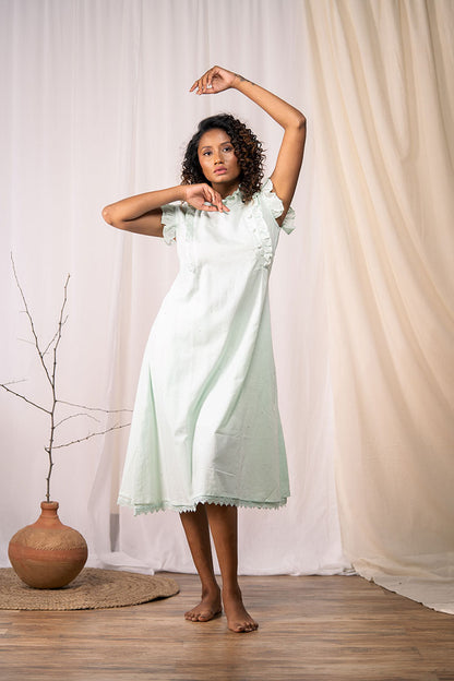 'SUNBEAM' Mint Green Mulmul Cotton Dress