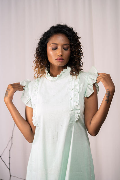 'SUNBEAM' Mint Green Mulmul Cotton Dress