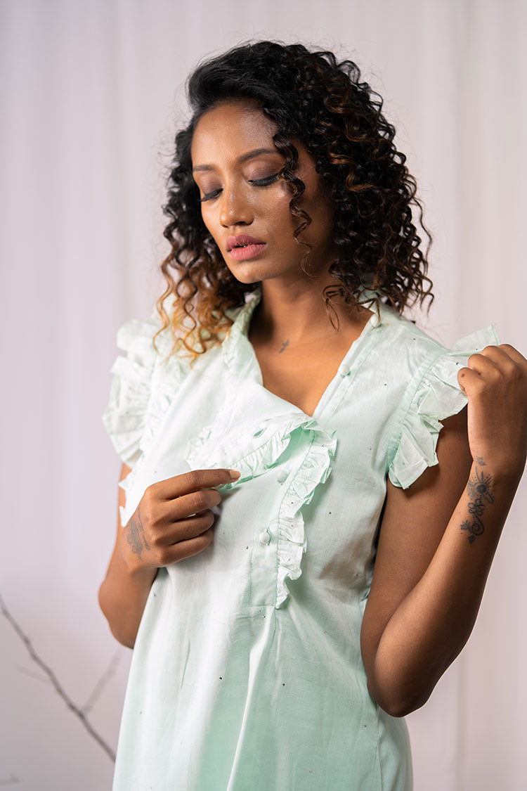 'SUNBEAM' Mint Green Mulmul Cotton Dress