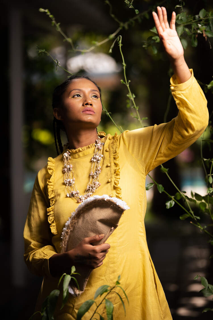 'OCEAN PEARL' Mustard Mulmul Cotton Dress