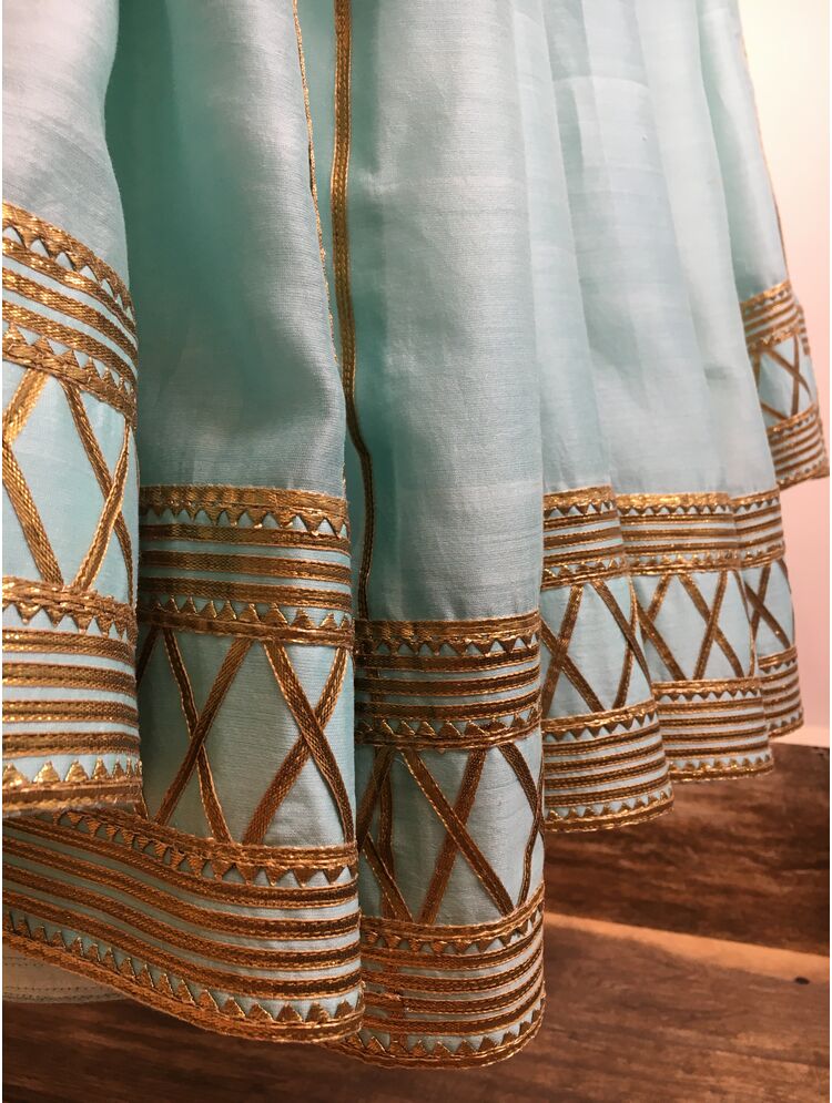 'SHABNAM-E-NEEL' Mint Green Handloom Chanderi Silk Kalidar Ghaghra