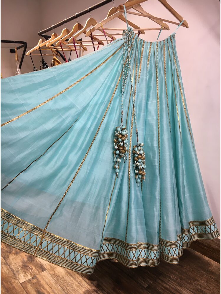 'SHABNAM-E-NEEL' Mint Green Handloom Chanderi Silk Kalidar Ghaghra