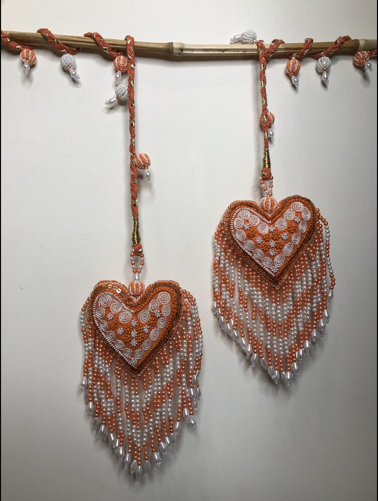 'NAKSHTRA' Orange & White Hand Crafted Tassels