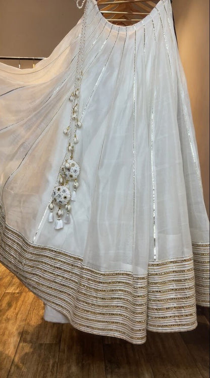 'JUGNU' White Handloom Chanderi Silk Kalidar Ghaghra