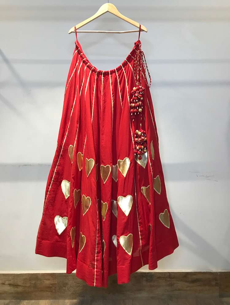 'ABHILASHA' Red Mulmul Cotton Kalidar Ghaghra