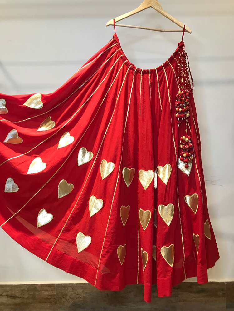 'ABHILASHA' Red Mulmul Cotton Kalidar Ghaghra