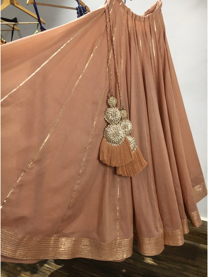 'DILSHAAD' Peach Mulmul Cotton Kalidar Ghaghra