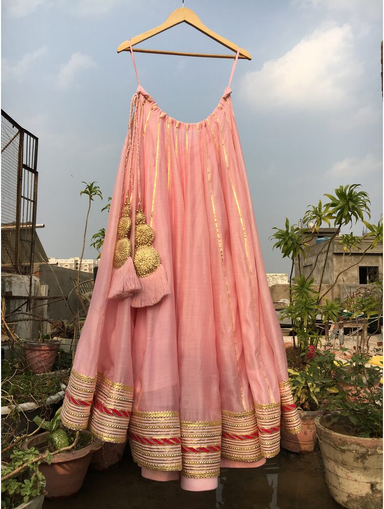 'MALIKA' Baby Pink Handloom Chanderi Silk Kalidar Ghaghra