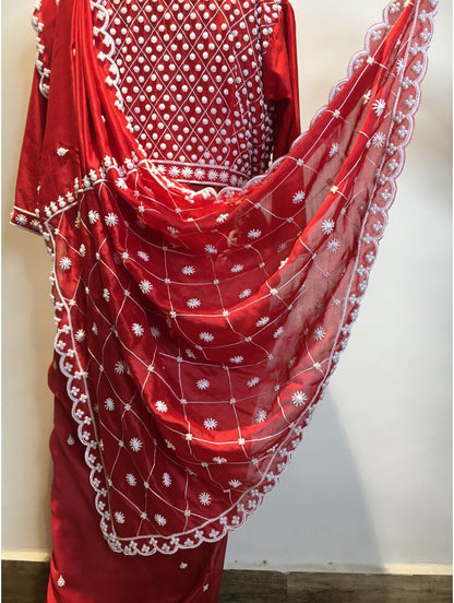 'GUL E RAANA' Red Handloom Chanderi Silk Saree