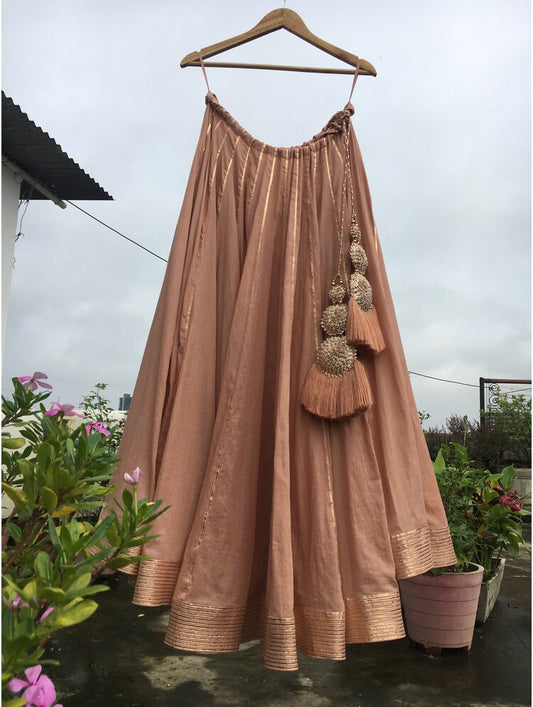 'DILSHAAD' Peach Mulmul Cotton Kalidar Ghaghra