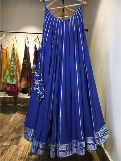 'NILAYA' Blue Mulmul Cotton Kalidar Ghaghra