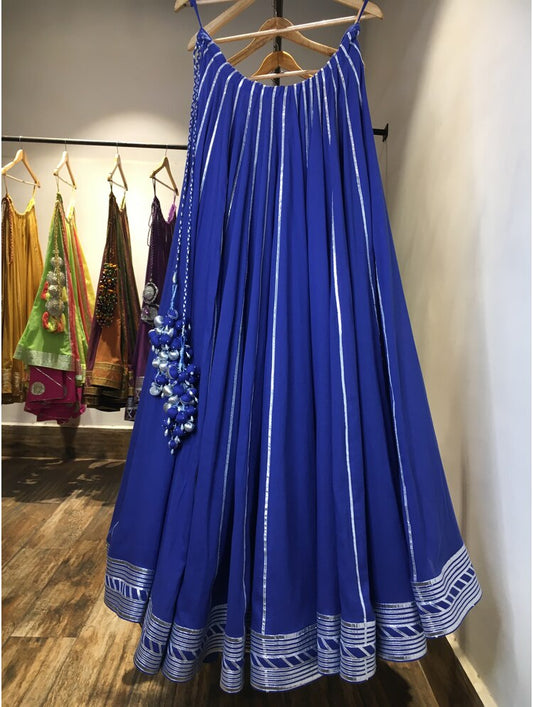 'NILAYA' Blue Mulmul Cotton Kalidar Ghaghra