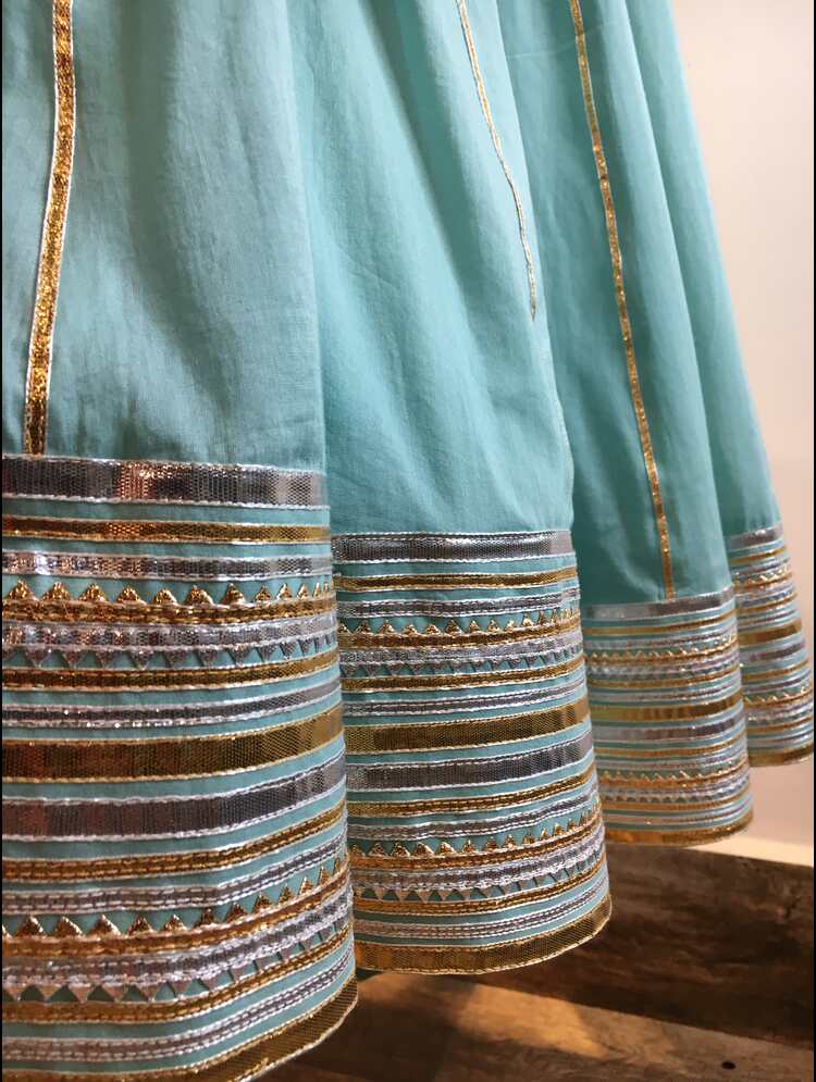 'Apsara' Mint Green Mulmul Cotton Kalidar Ghaghra