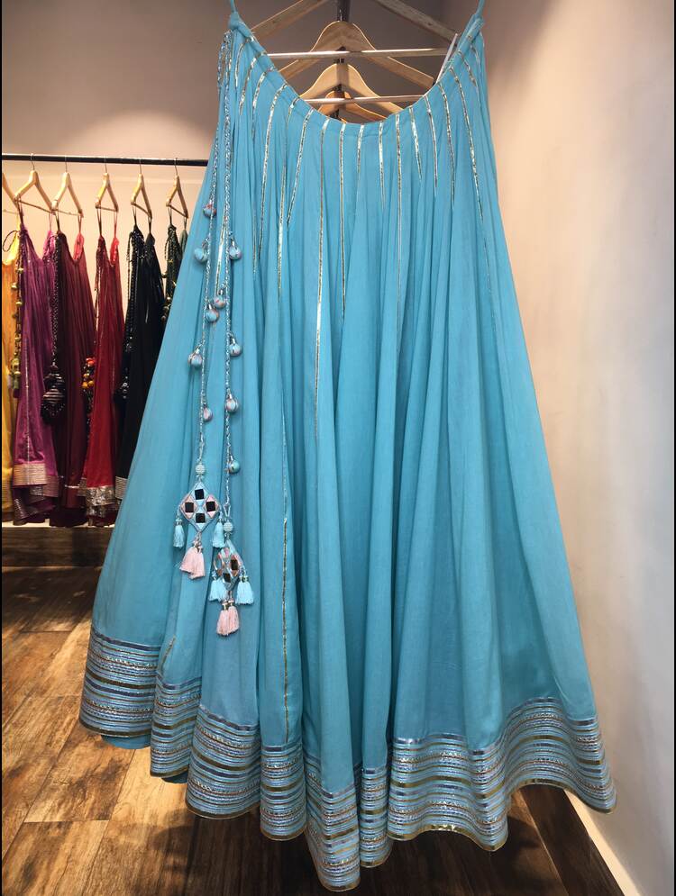 'Apsara' Mint Green Mulmul Cotton Kalidar Ghaghra