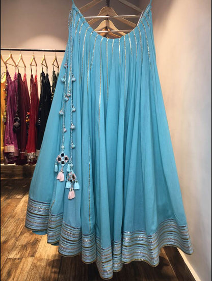 'Apsara' Mint Green Mulmul Cotton Kalidar Ghaghra