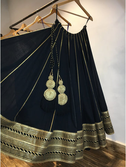 'NOORJAHAN' Black Mulmul Cotton Kalidar Ghaghra