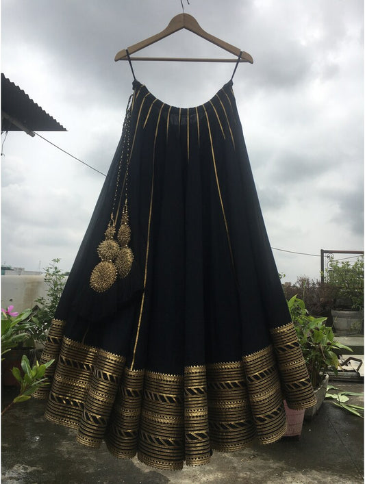 'NOORJAHAN' Black Mulmul Cotton Kalidar Ghaghra