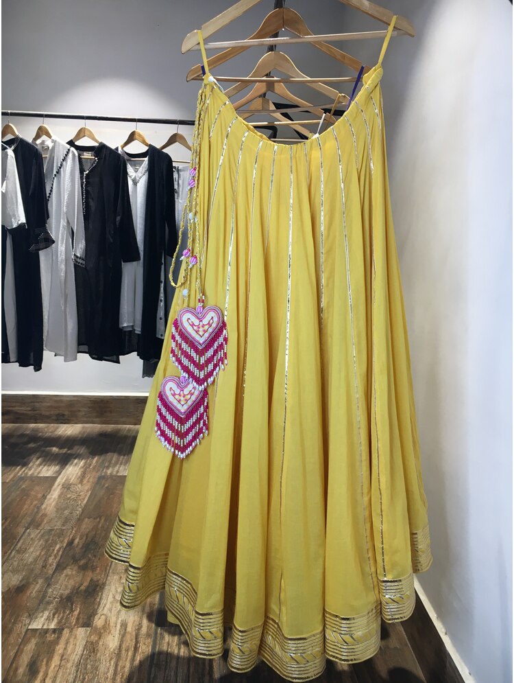 'ANINDITA' Yellow Mulmul Cotton Kalidar Ghaghra