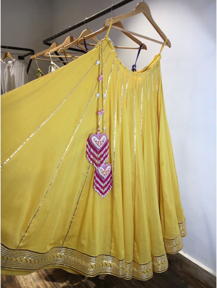 'ANINDITA' Yellow Mulmul Cotton Kalidar Ghaghra