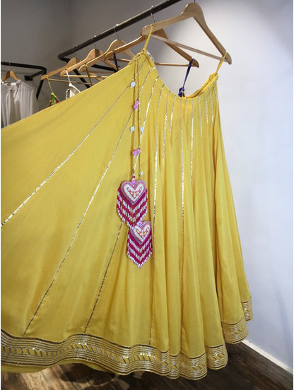 'ANINDITA' Yellow Mulmul Cotton Kalidar Ghaghra