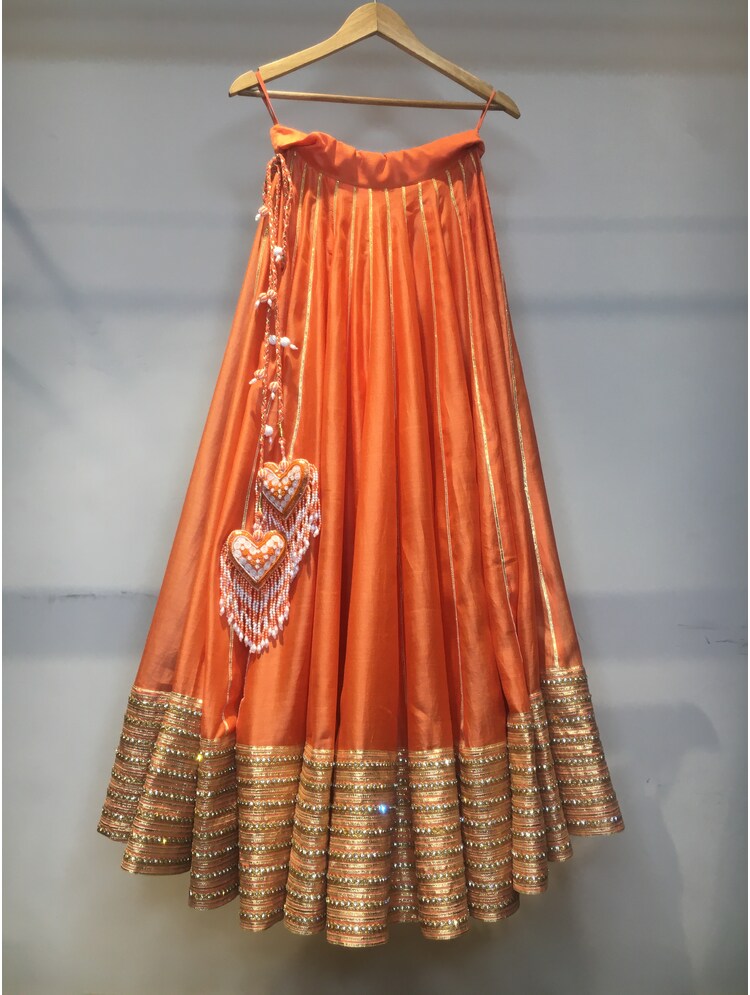 'NAARANGI NOOR' Orange Handloom Chanderi Silk Kalidar Ghaghra