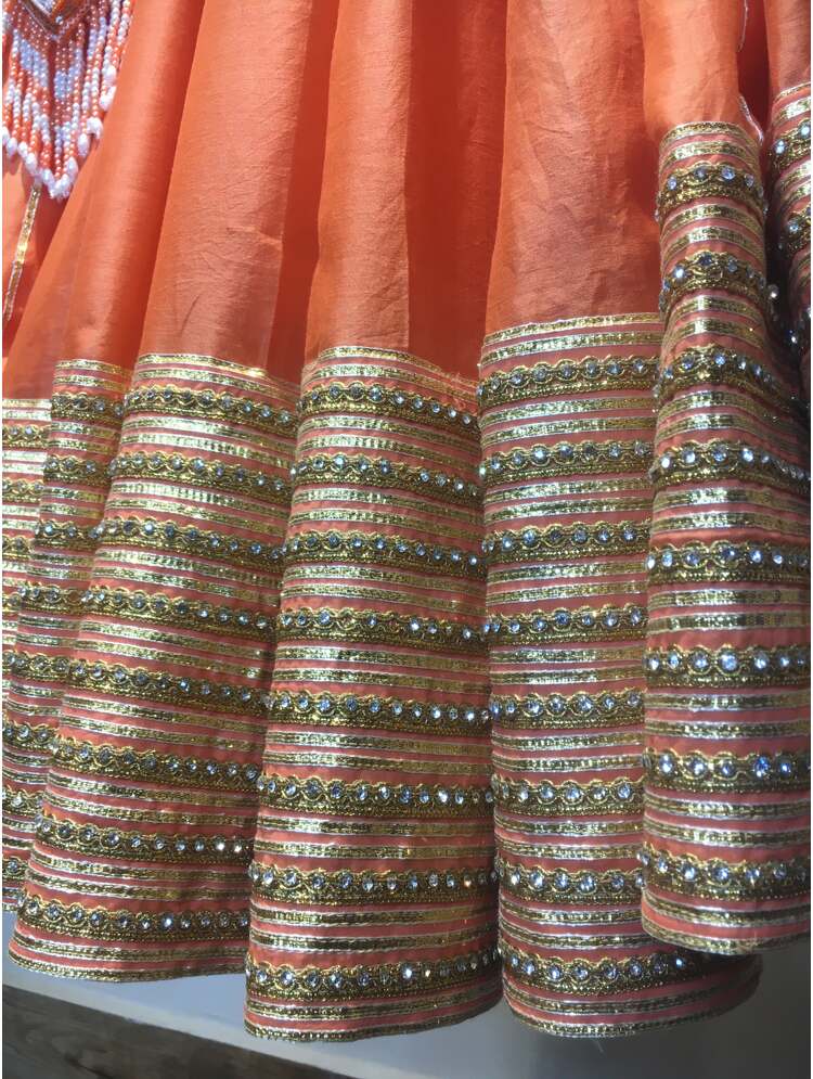 'NAARANGI NOOR' Orange Handloom Chanderi Silk Kalidar Ghaghra