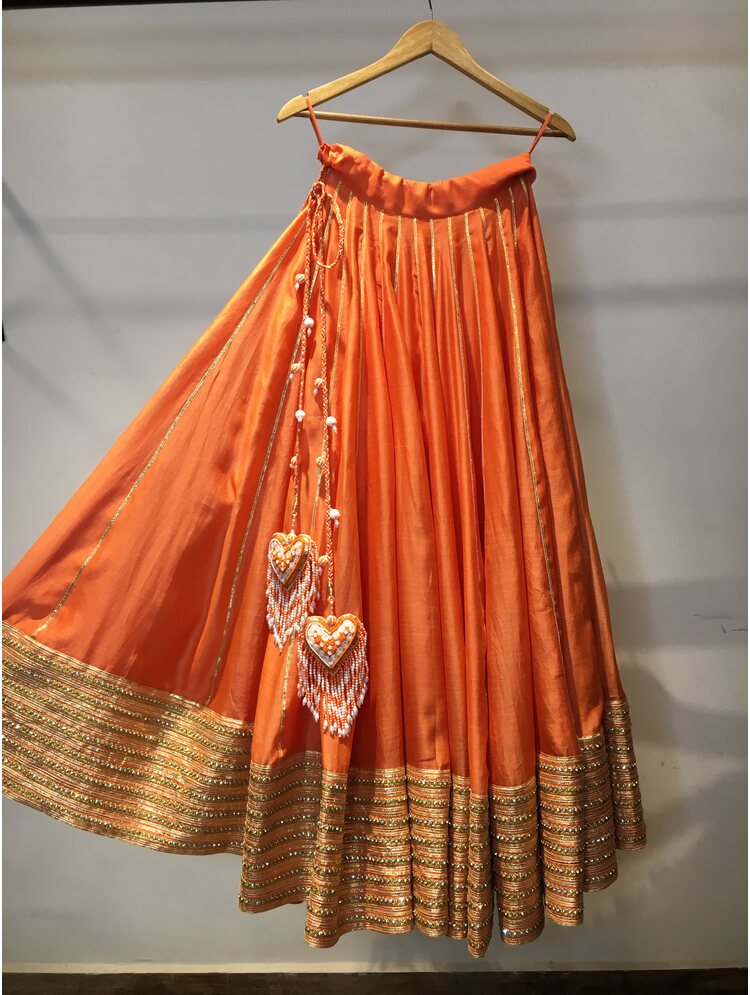 'NAARANGI NOOR' Orange Handloom Chanderi Silk Kalidar Ghaghra
