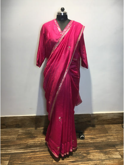 'ISHQ CHANDERI' Rani Pink Handloom Chanderi Silk Saree