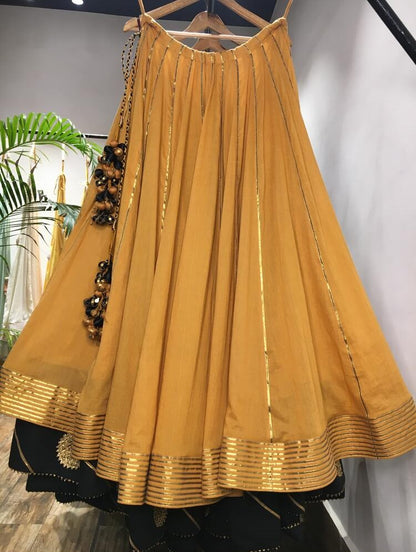 'SWARNIKA' Mustard/Golden And Black Mulmul Cotton Ghaghra