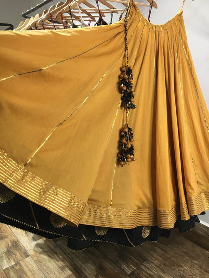 'SWARNIKA' Mustard/Golden And Black Mulmul Cotton Ghaghra