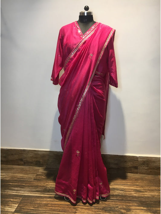 'ISHQ CHANDERI' Rani Pink Handloom Chanderi Silk Saree